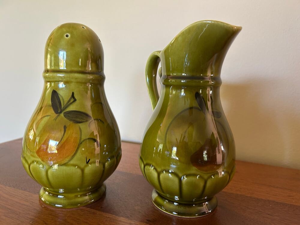 Vintage Creamer & Shaker Set- Avocado green from Los Angeles Pottery